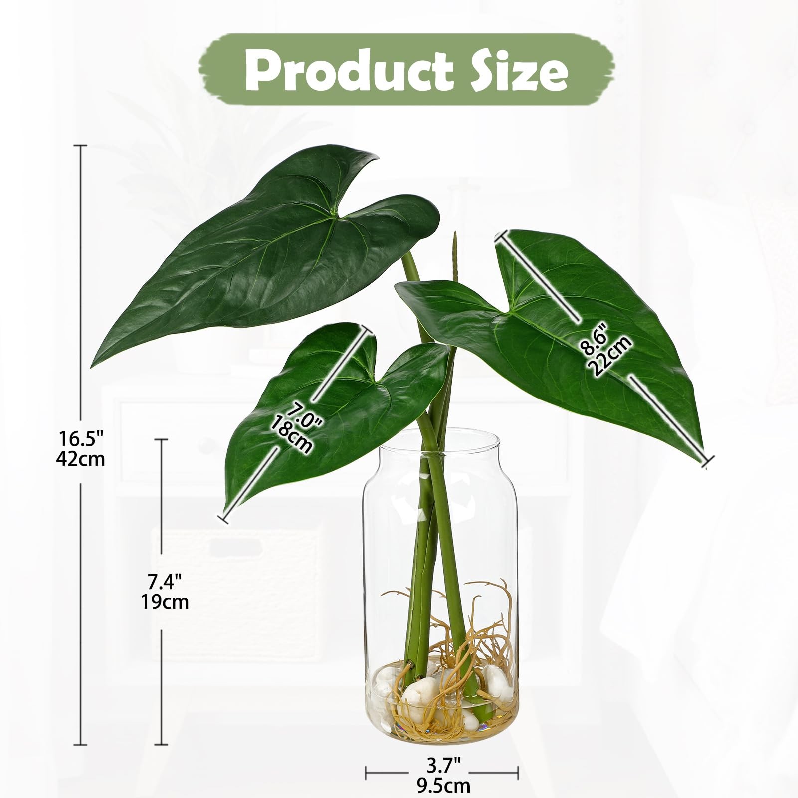 Artificial Tropical Plant in Glass Vase with Faux Water & Pebble – 16.5″ Fake…