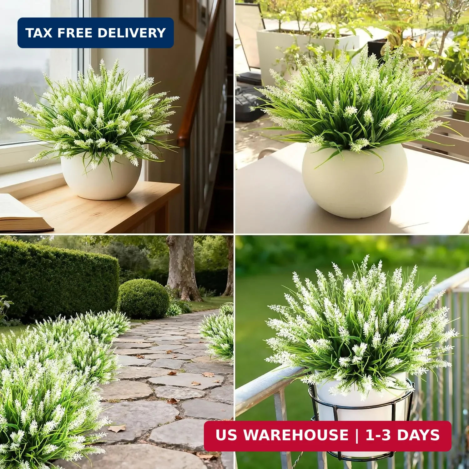 16 Bundles Artificial Plants Outdoor, UV Resistant Fake Lavender & Monkey Grass,
