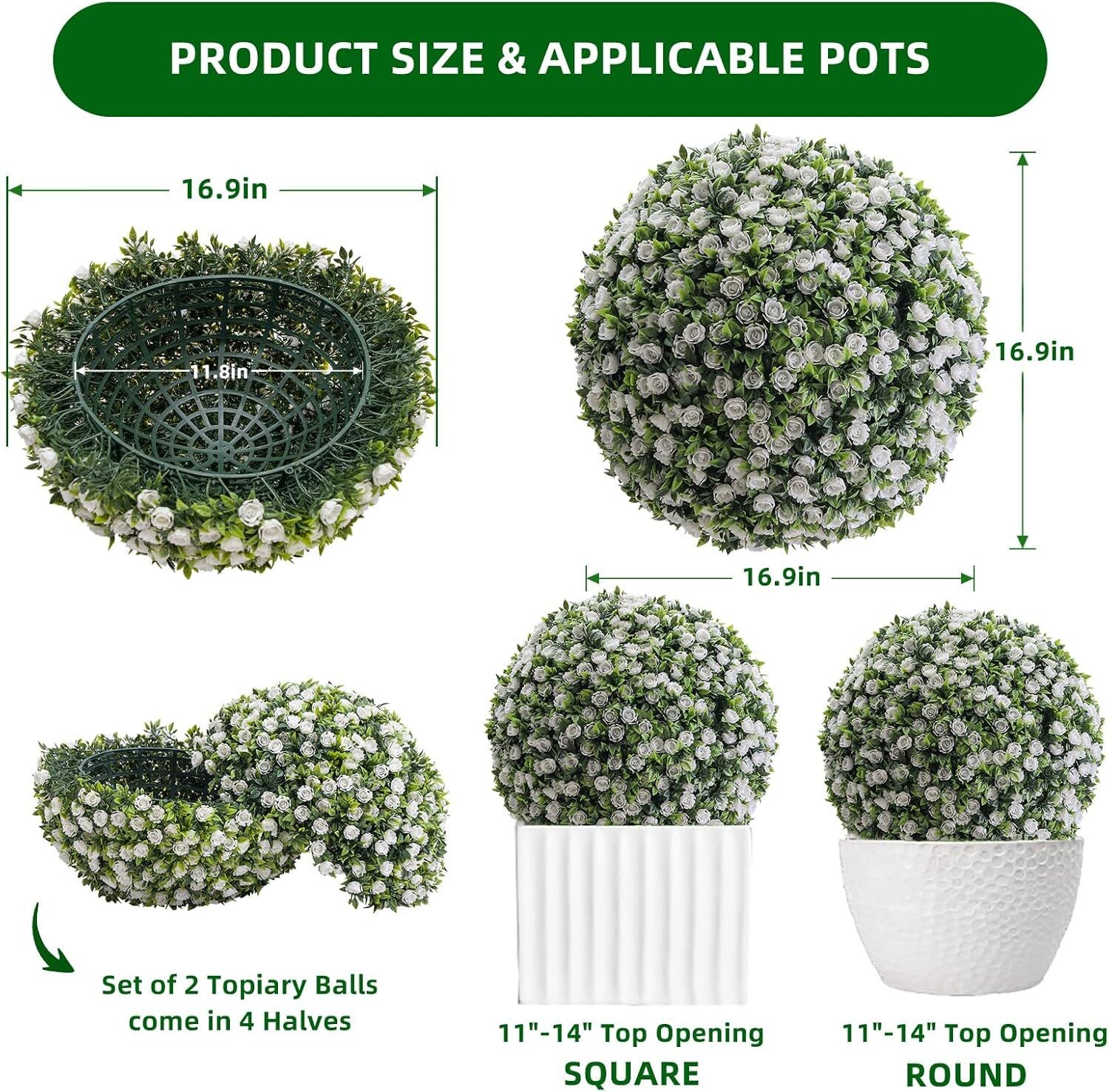 2PCS Artificial Topiary Ball Grass Ball UV Protected Faux Boxwood Decor Balls