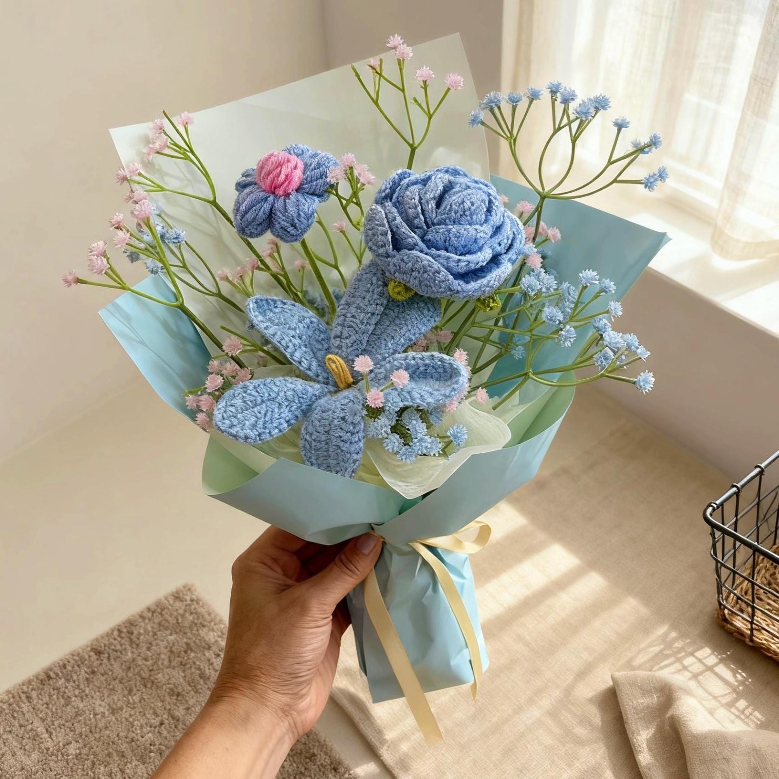 Crochet Carnation Rose Bouquet Handmade Mother’s Day Mom Keepsake Flowers Gift