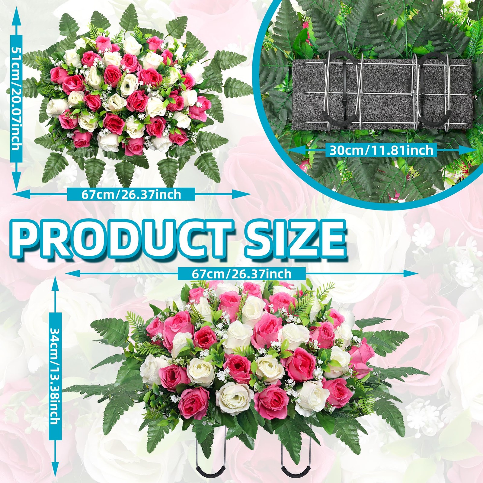 Artificial Cemetery Flowers Saddle,Cemetery Grave Decoration Headstone Flower…
