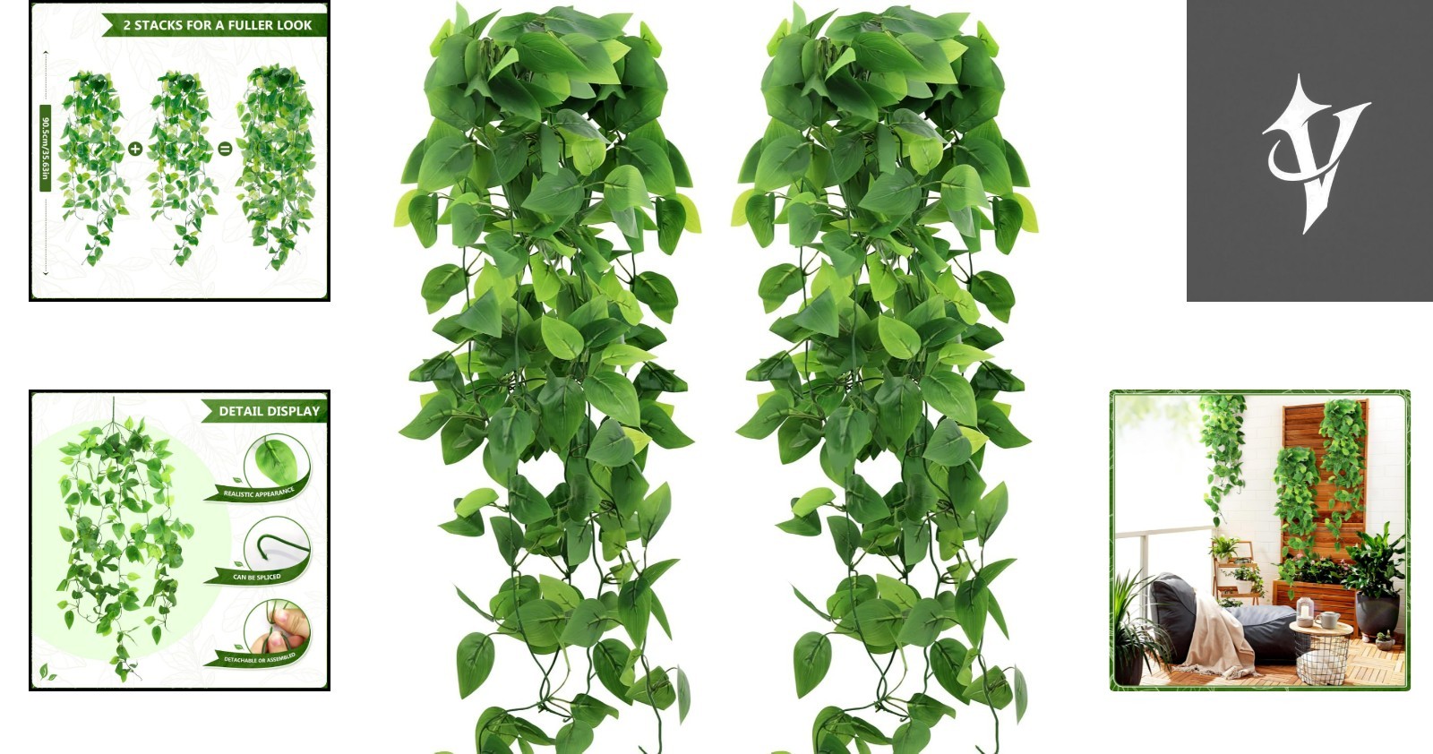Maintenance-Free 2-Pack Green Pothos Hanging Vines for Home & Garden Decor