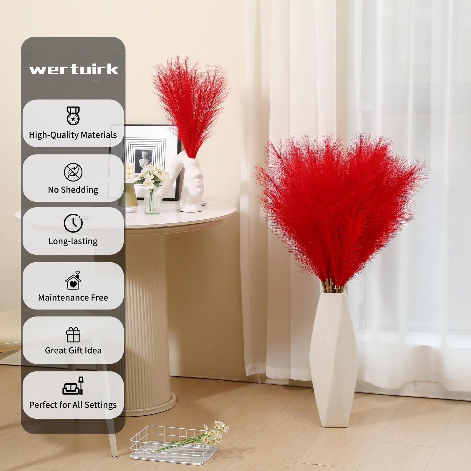 9 Stems Red Pampas Grass – 38 Inch Tall Fluffy Faux Pampas Grass Decor, Long …