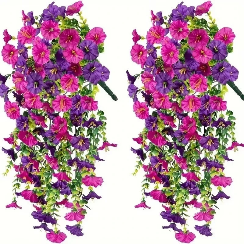 2PCS Artificial Morning Glory Vines UV Resistant Hanging Flowers Outdoor Decor