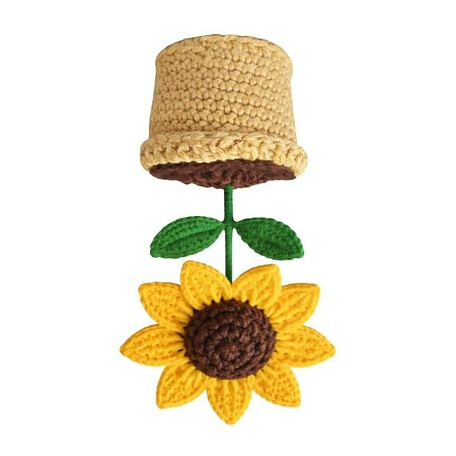 Hand Knitted Eco Friendly Crochet Artificial Hand Woven Yarn Sunflower Pot