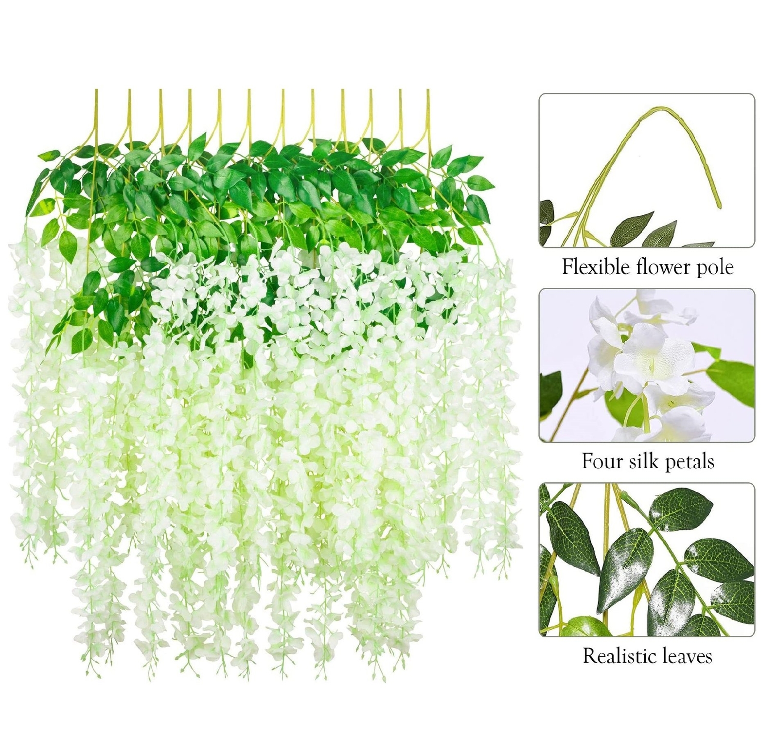 3.6Ft Artificial Wisteria Vine Ratta Hanging Garland Silk Flowers Wedding Decor
