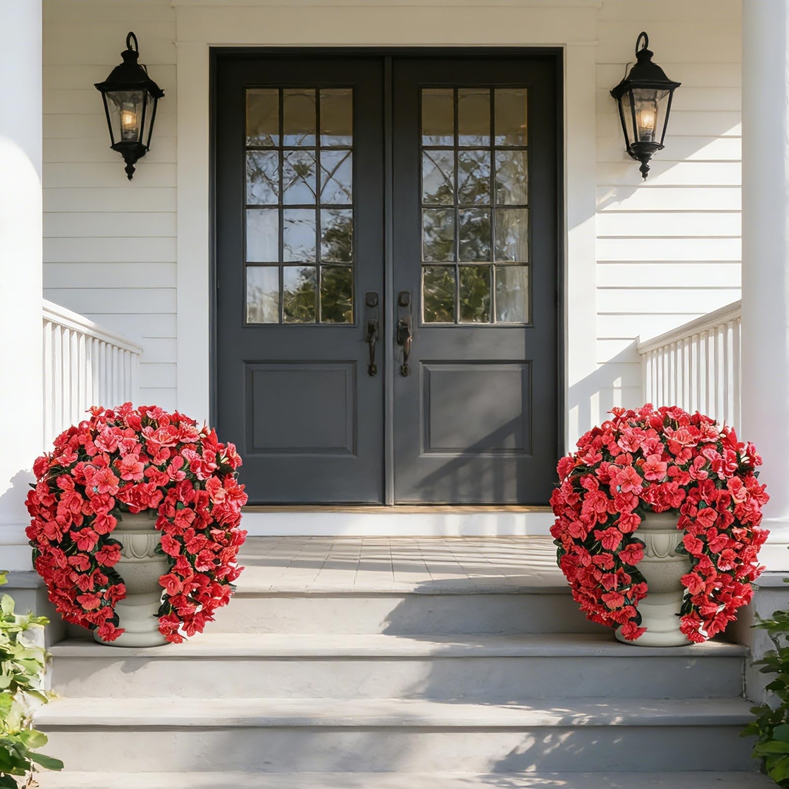 2pcs Fake Hibiscus Artificial Hanging Flowers Silk Vines UV Resistant Red Faux
