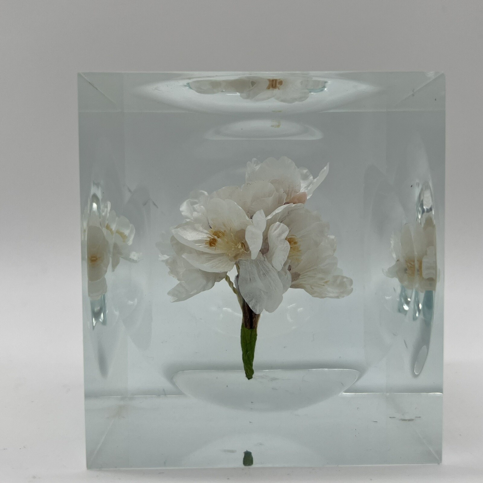 Crystal Clear Lucite Acrylic Large 3 3/4in” Sola Cube Cherry Blossom Flowers