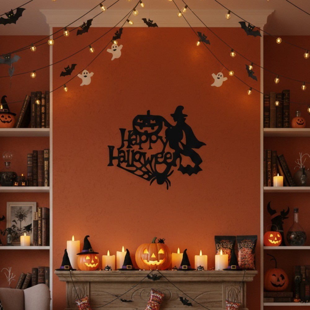Gothic Witch Metal Wall Art Spooky Halloween Decor for Living Room Bedroom Gift