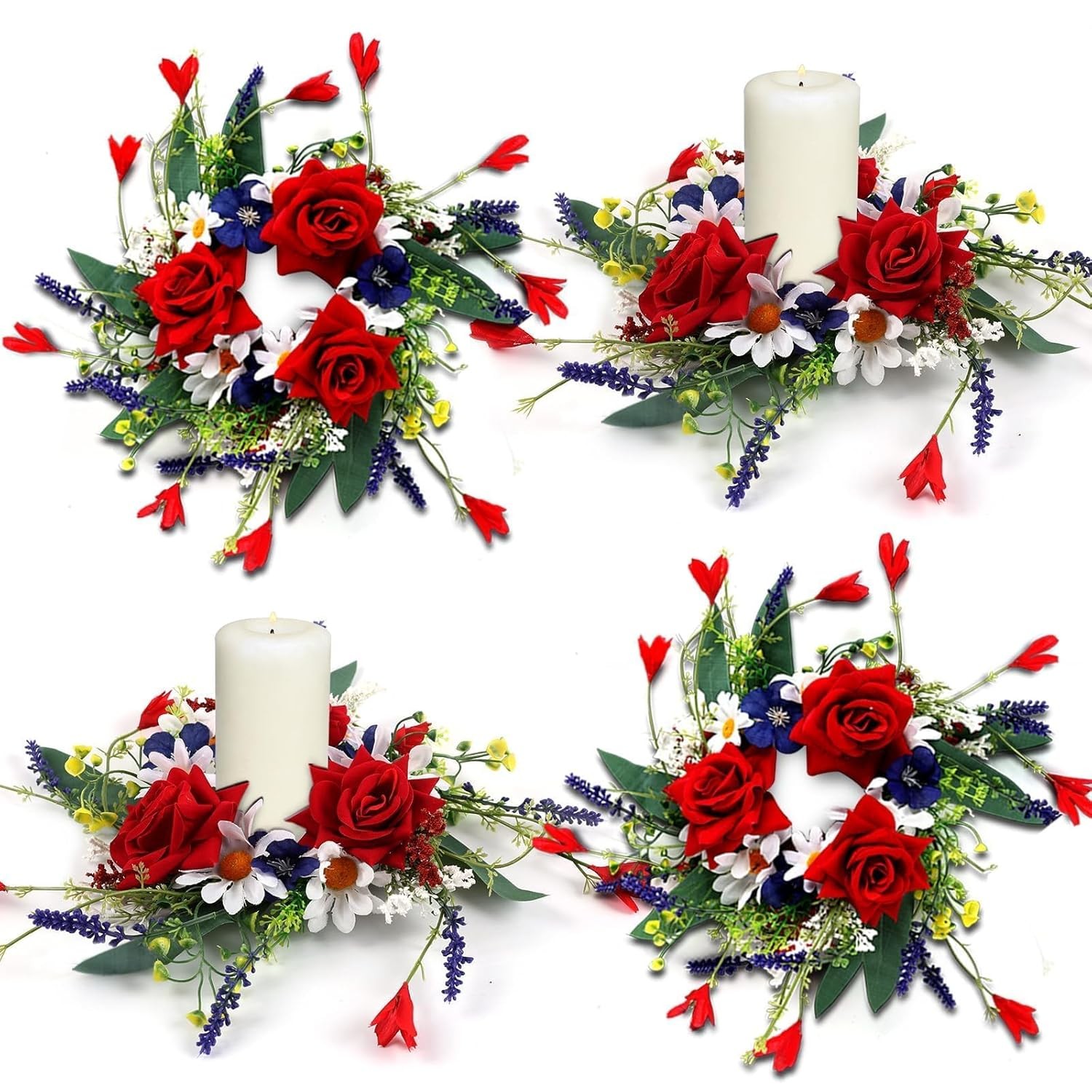 4 Pcs Veterans Day Red White Blue Candle Rings 3 Inch Patriotic Pillar