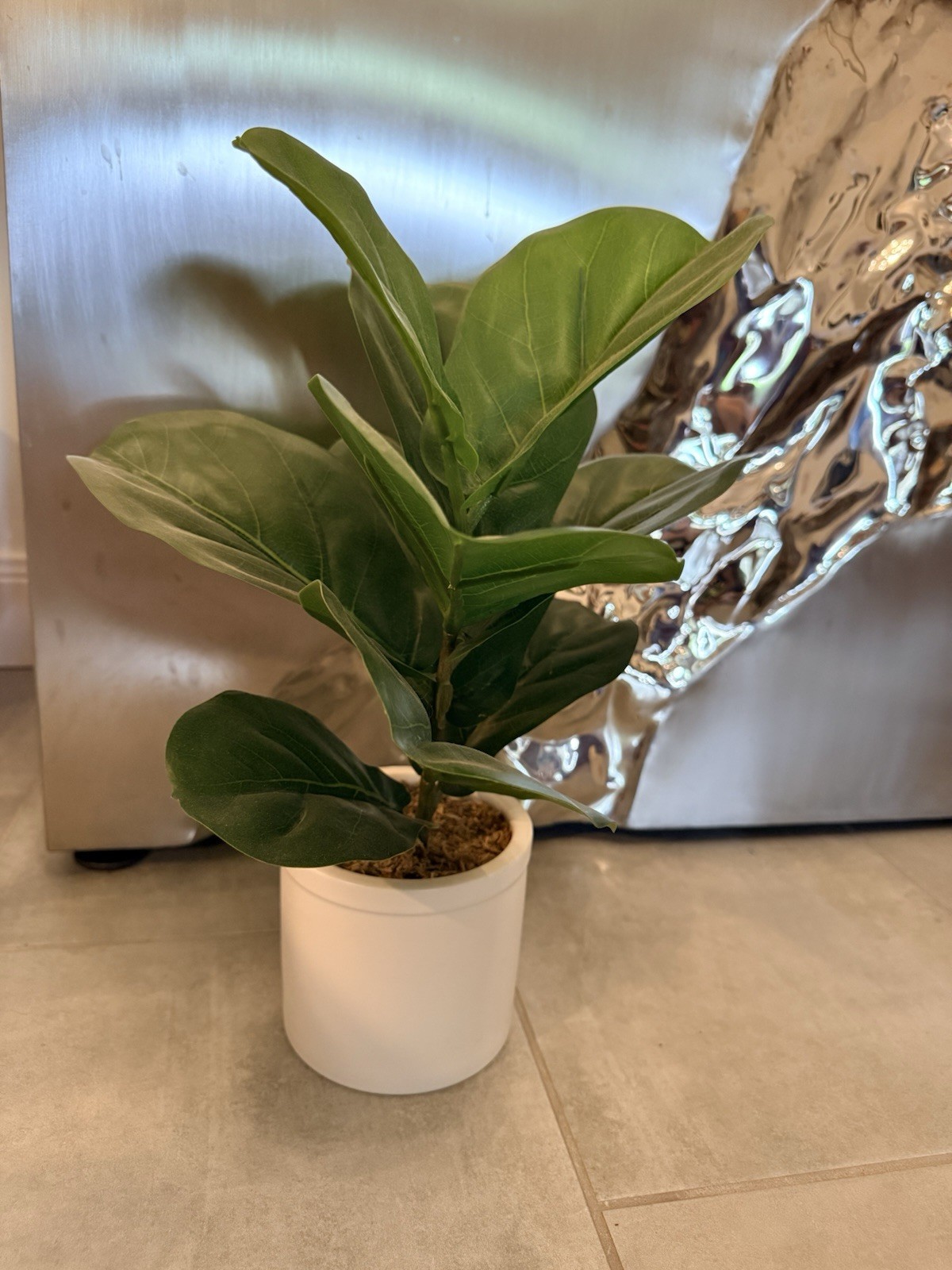Artificial Faux Fiddle Leaf Fig Tree 1 ft in Vanilla Flower Pot Indoor-realistic