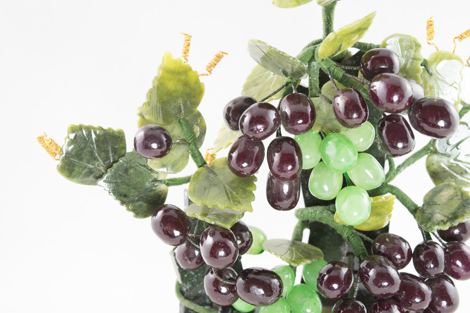 Vintage Chinese Carved Semi Precious Stone Grapes Bonsai Tree # 2016