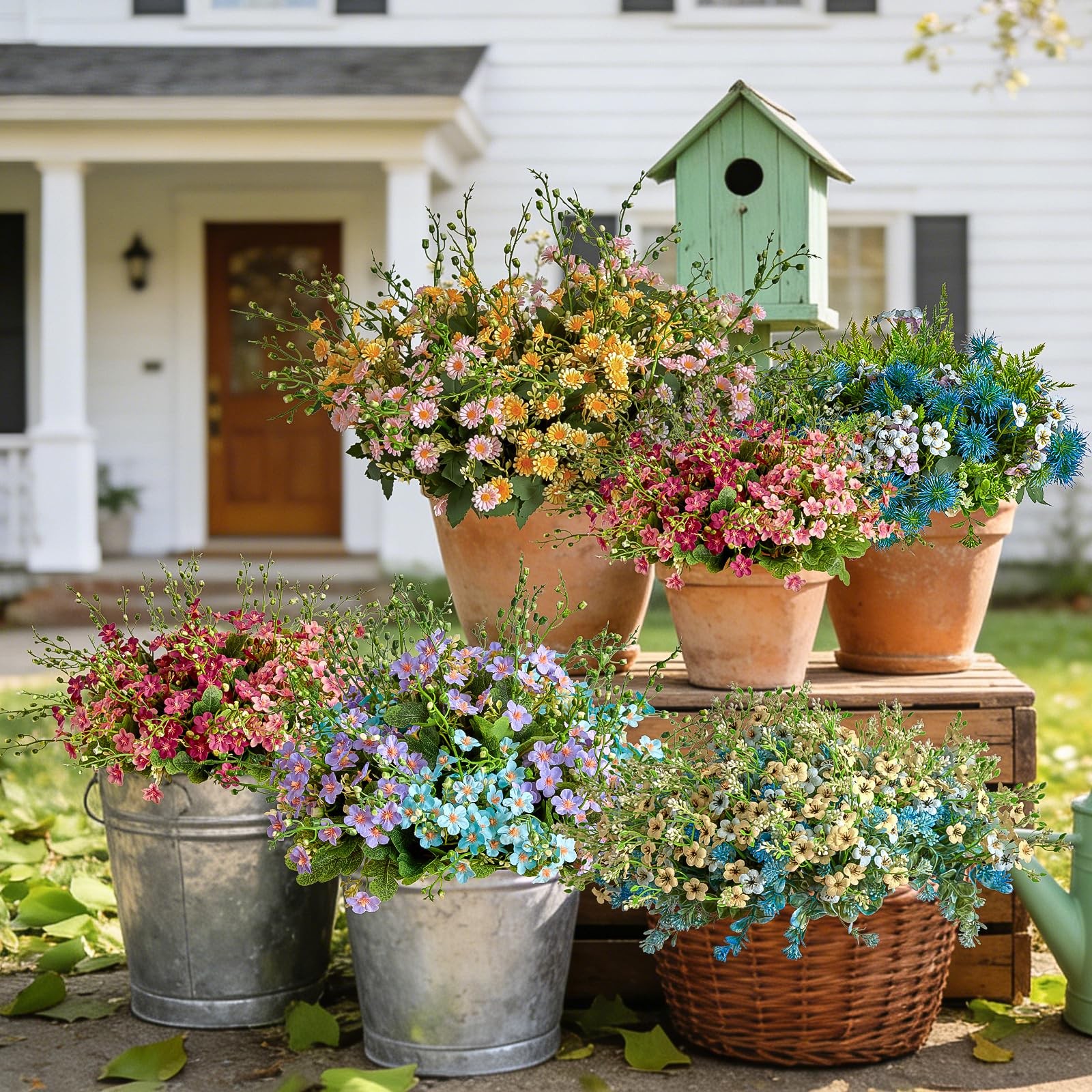 Artificial Flowers Plants for Outdoors, Fake Flowers Blue & Purple Forget-me-…