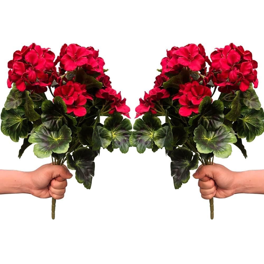 Artificial Geranium Silk Flower Bush Red 19 Inches Faux Geranium Flowers Plan.
