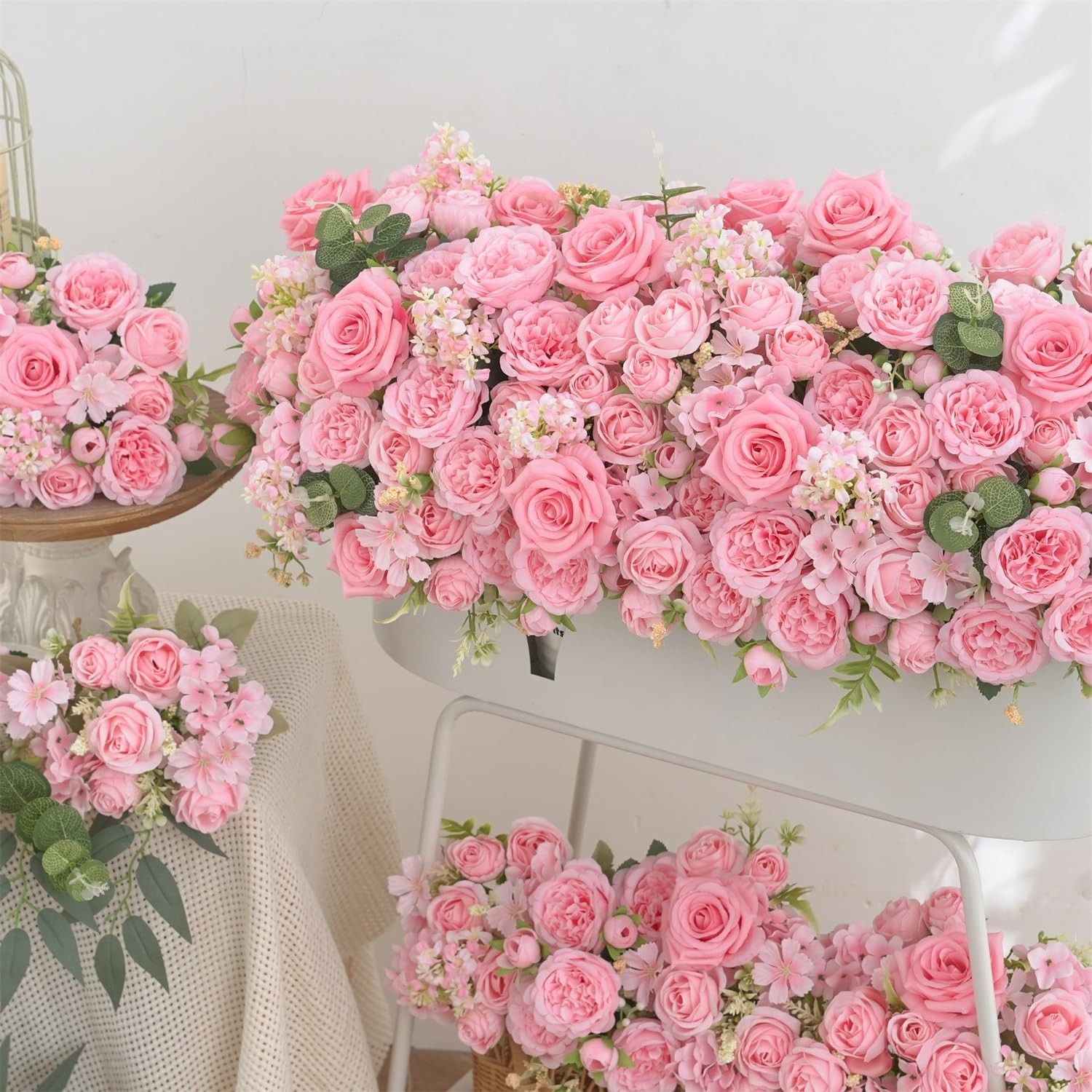 4 Pcs Light Pink Artificial Peony Set – 2 Bouquets & 2 Stems for Elegant Decor