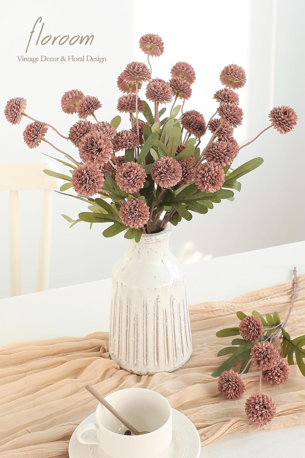 Floroom 5Pcs Dusty Rose Faux Silk Mums Artificial Flowers, Bulk Fake Small Mini