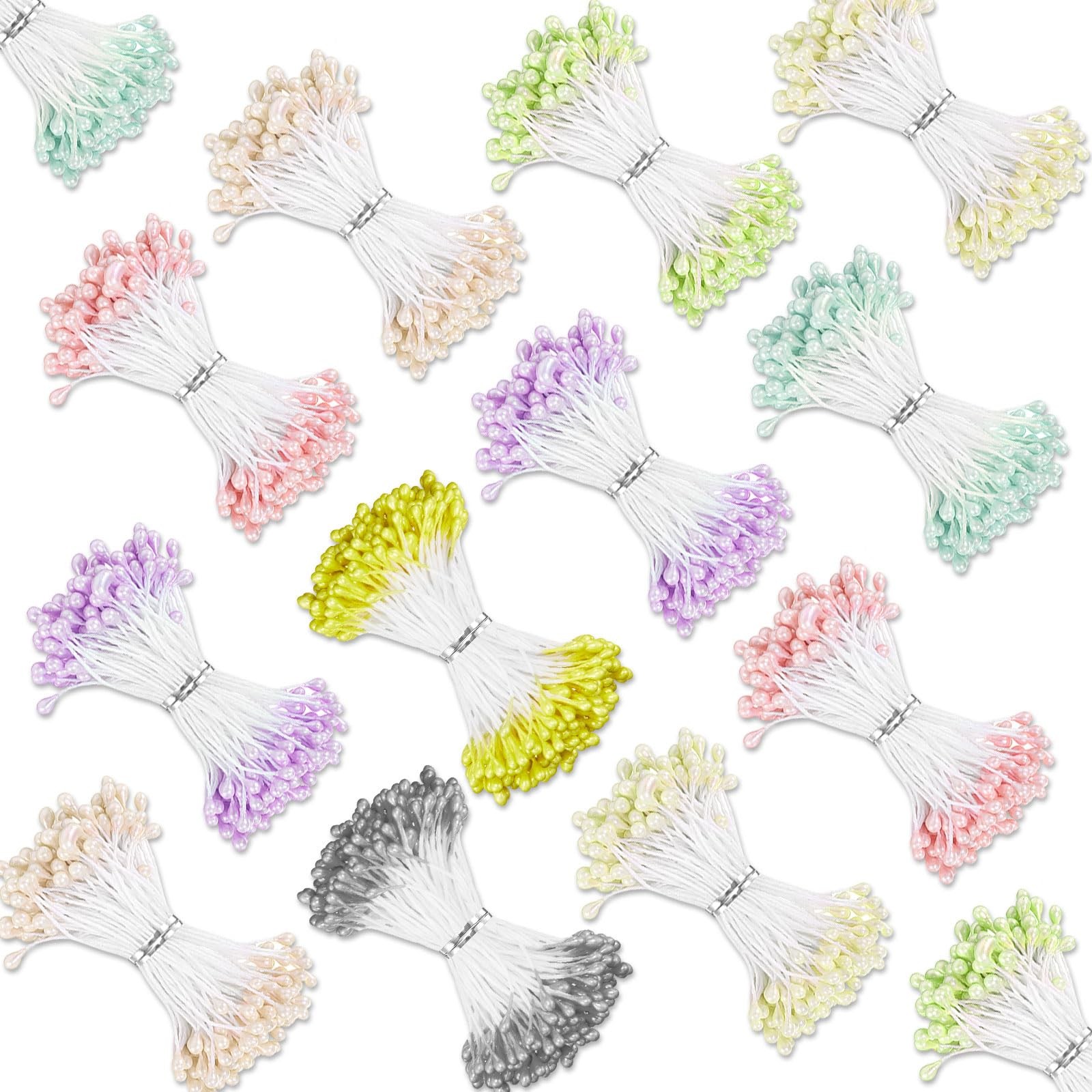 3600 PCS Assorted 12 Color 3mm Pearl Flower Stamen Double Heads Pistil