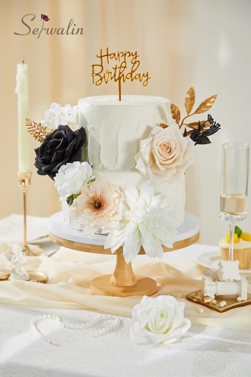 Artificial White & Black & Champagne Flowers, Silk Fake Flowers for DIY Weddi…
