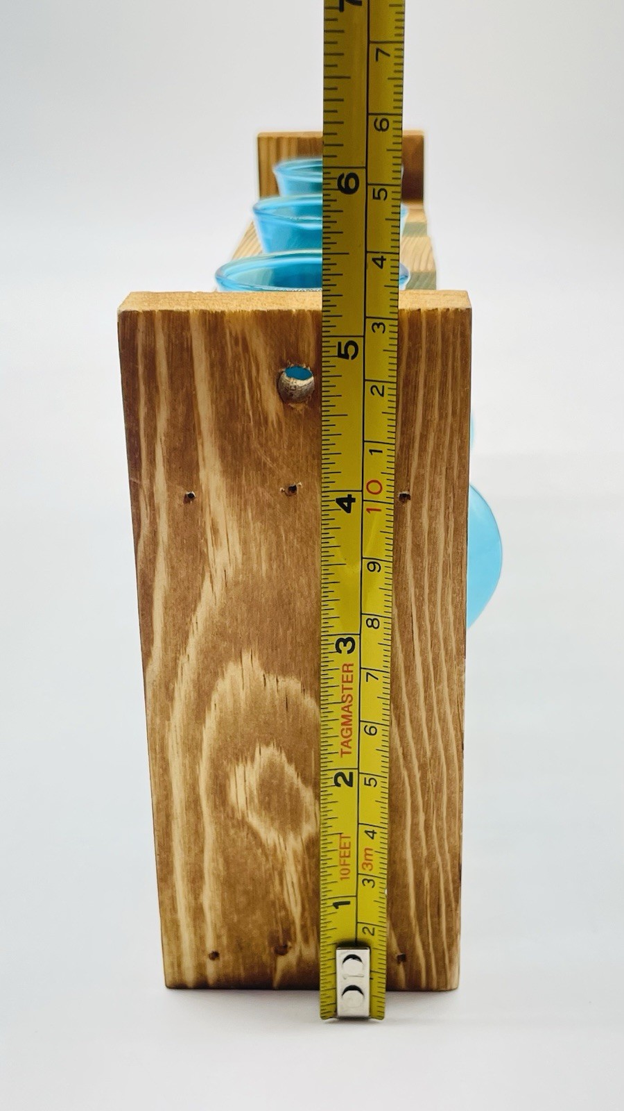 Plant Terrarium Propagation Wood Stand Tabletop Planter 3 Bulb Blue Glass Vase