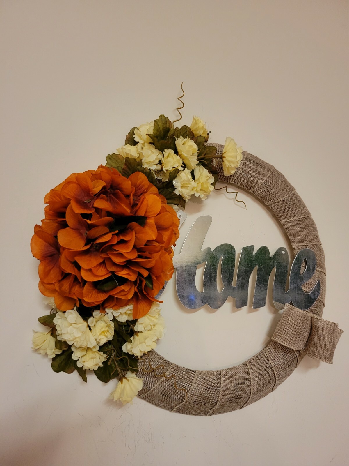 HOME Hydrangeas Mum burlap WREATH FALL autumn Decor Front Door 15″ brown orange