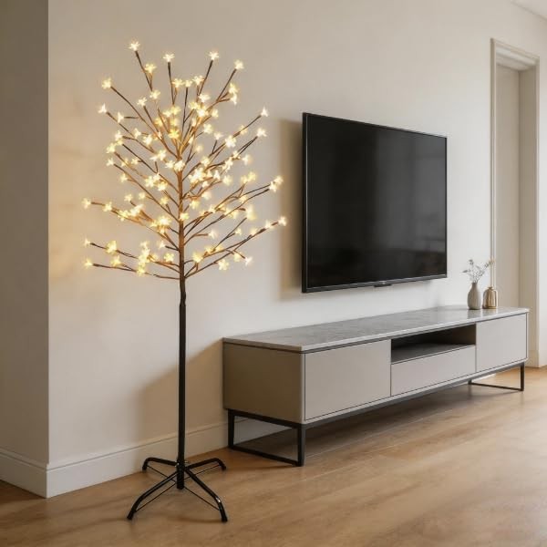 4.5FT Cherry Blossom Tree, 104 LED Warm White Lighted Artificial Tree for Decora