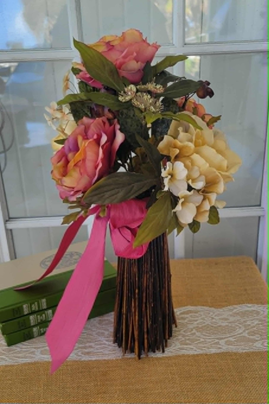Table Top Floral Arrangement, Free-Standing Topiary Roses Bouquet Home Decor