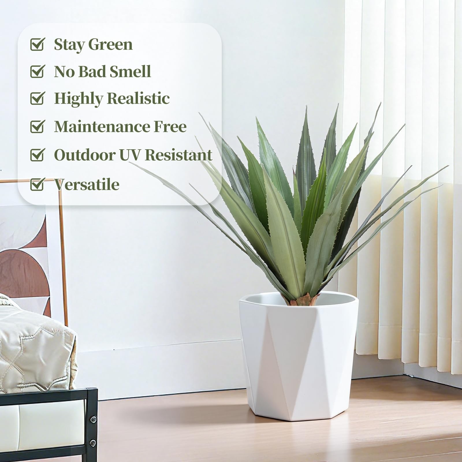 2FT Artificial Spiked Agave Plants Tall,24″Fake Silk UV Resistant Plants with…