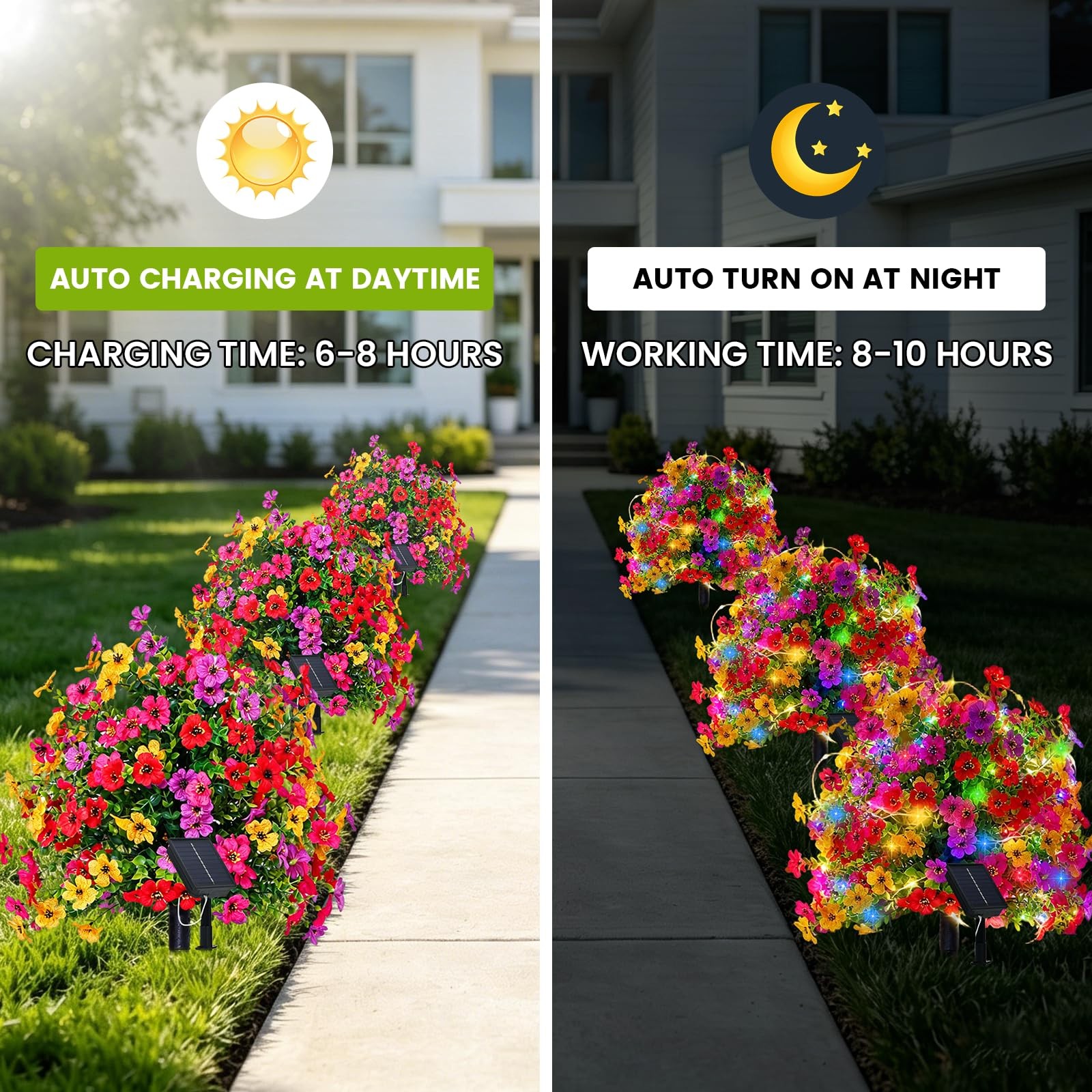 Artificial Flowers for Outdoors with Solar Lights, 22″ Fake Flowers for Garde…