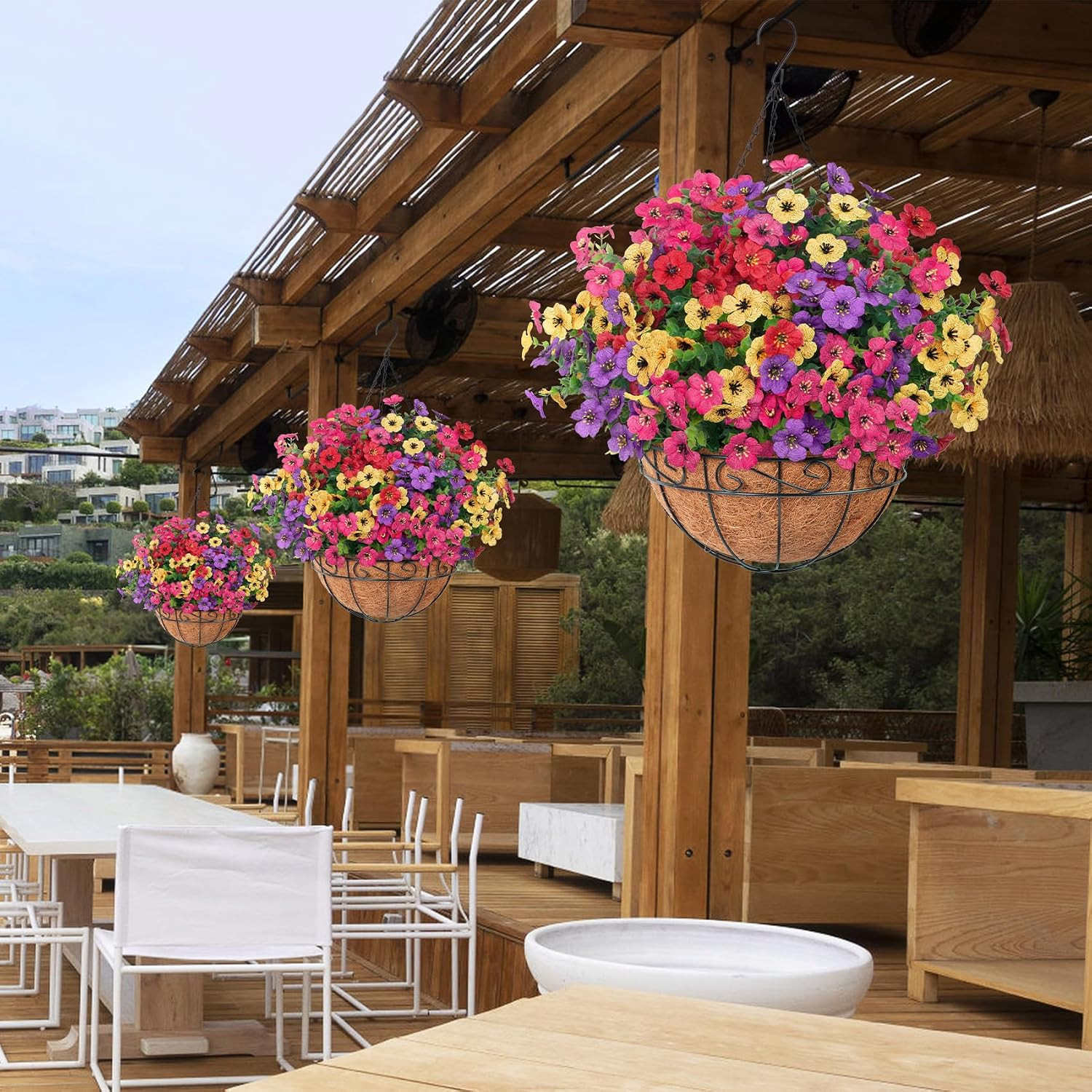 Quality UV-Resistant Artificial Silk Flowers in Basket for Outdoor Decoration