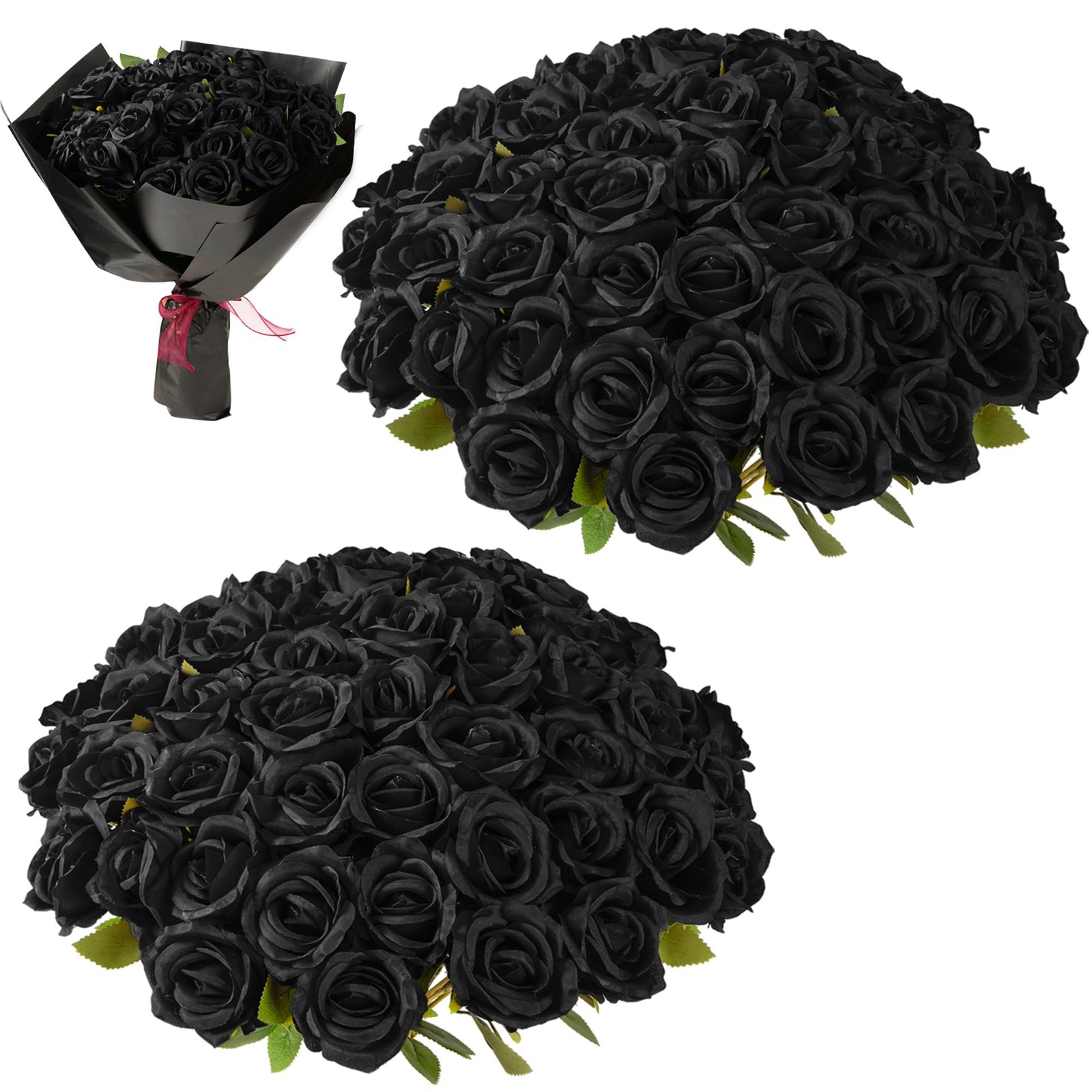 Fanfantoey Black Roses Artificial Flowers Bulk, 52Pcs Fake Roses Flower Arran…