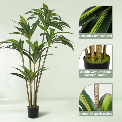 5FT Artificial Tree Dracaena Plant in Decorative Pot-Realistic Fake Plant 5ft