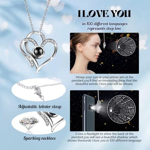 Gifts for Women – Preserved Real Rose with I Love You Heart Necklace, Sky Blue