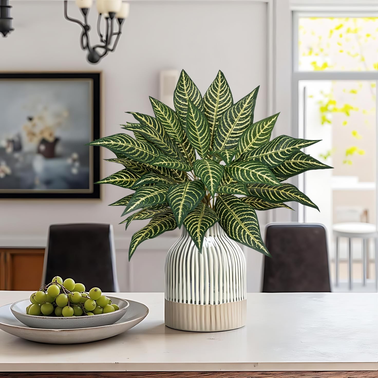 Artificial Plant Stems Zebra Leaves – 3 Pcs Fake Zebra Plant Brunches 18.5″ F…