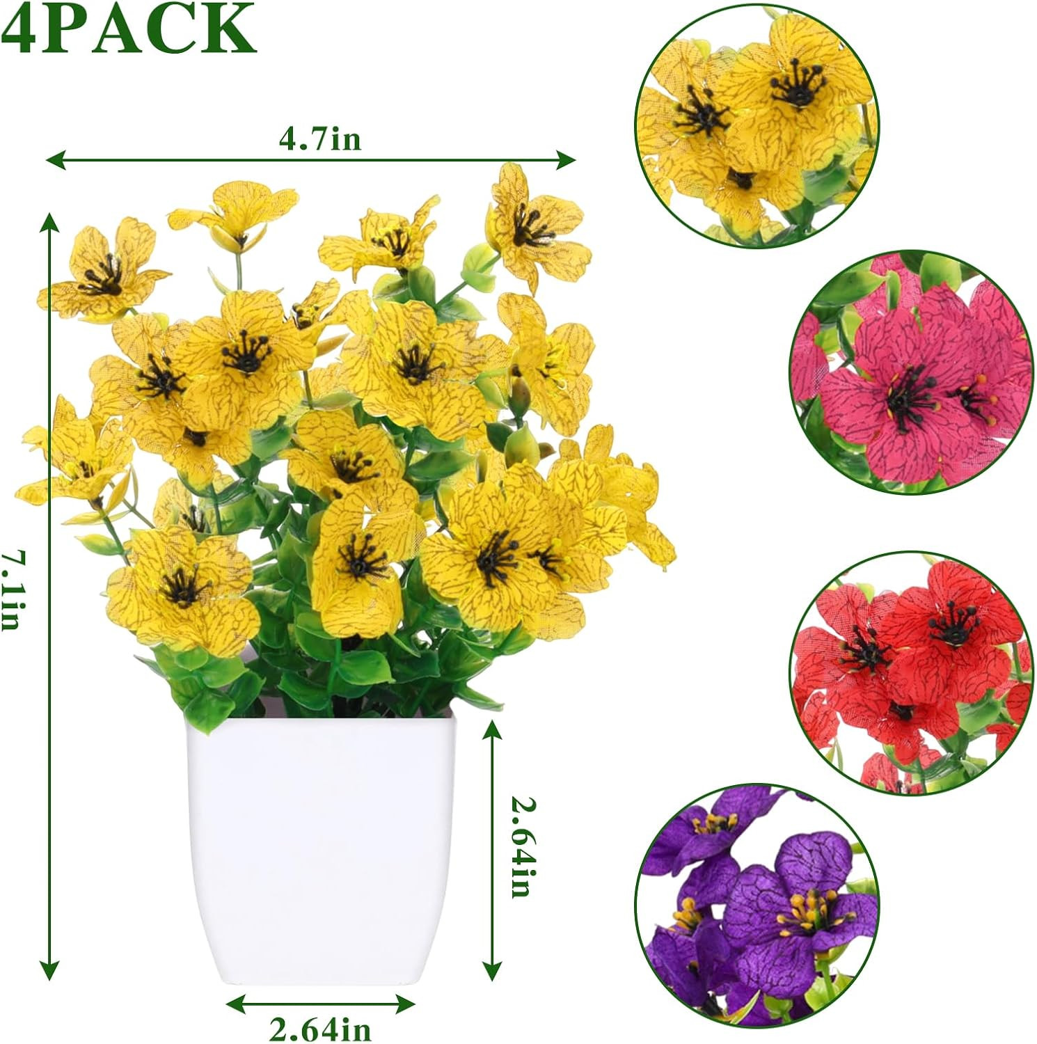 Fake Plants 4 Packs Small Faux Potted Flower Daisy with Eucalyptus Leaves Dec…