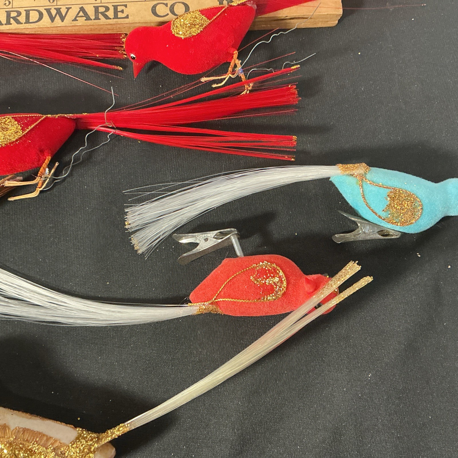 Lot Of 7 Vintage Assorted Artificial Bird Ornaments Craft Wire And Clip On