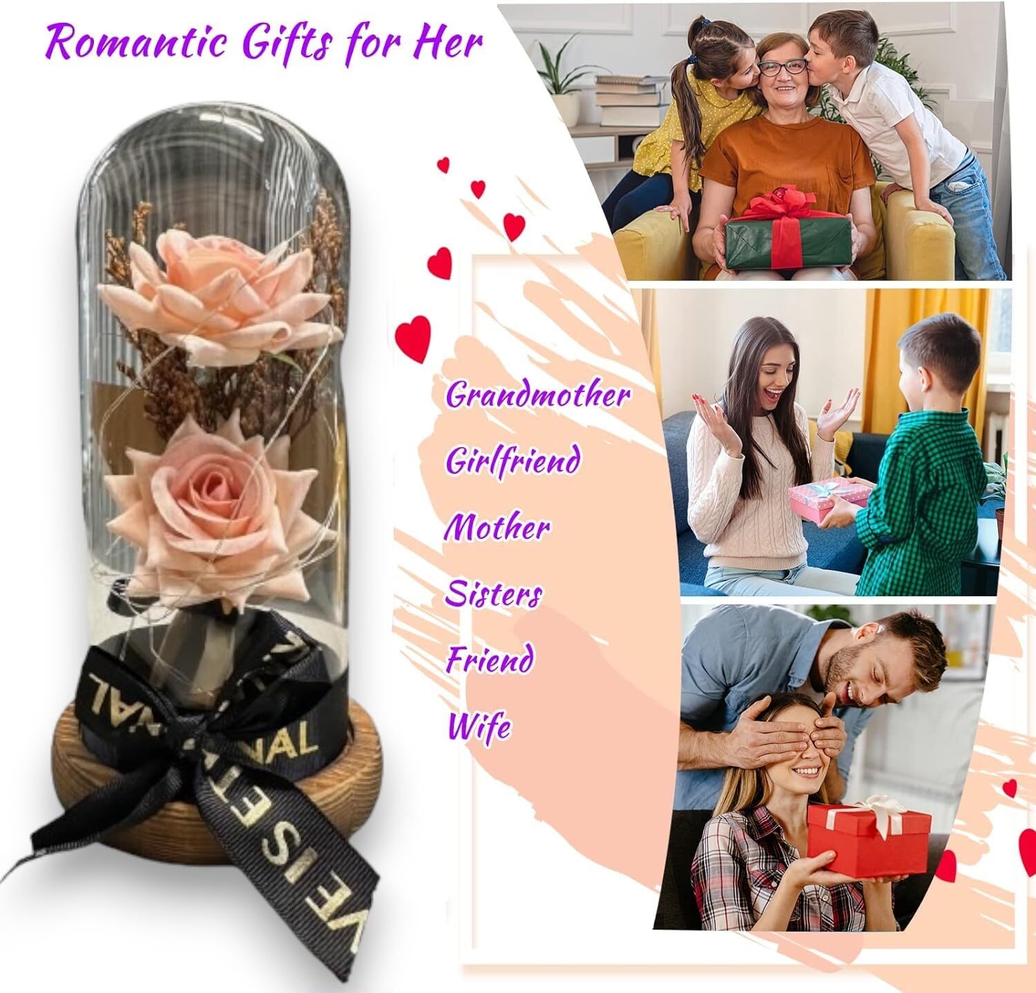 Preserved Rose Gifts for Women Forever Real Rose in Glass Dome Romantic Rose …