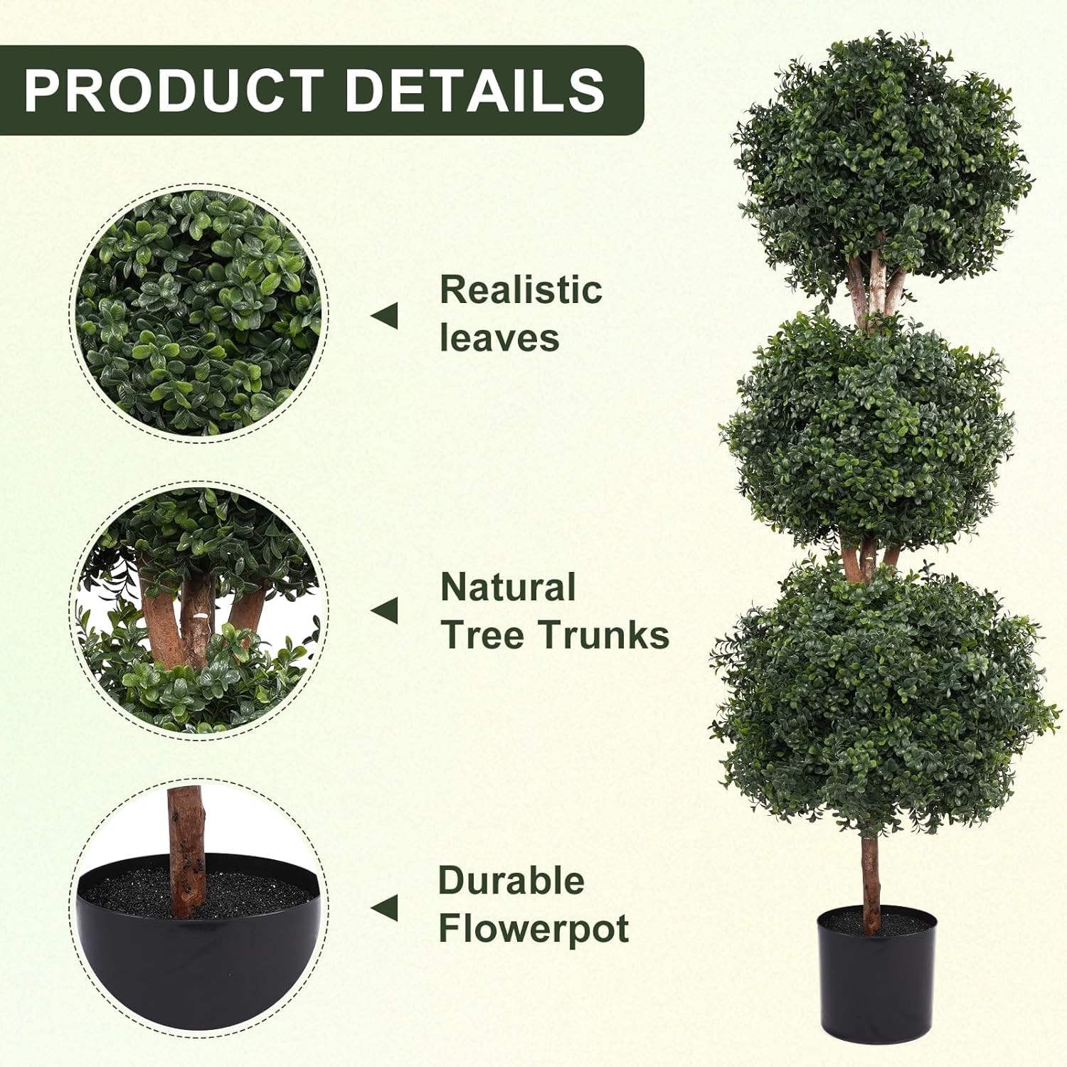 47in Artificial Three-Boxwood Planting Garden Tree 4FT, Artificial Garden Out…