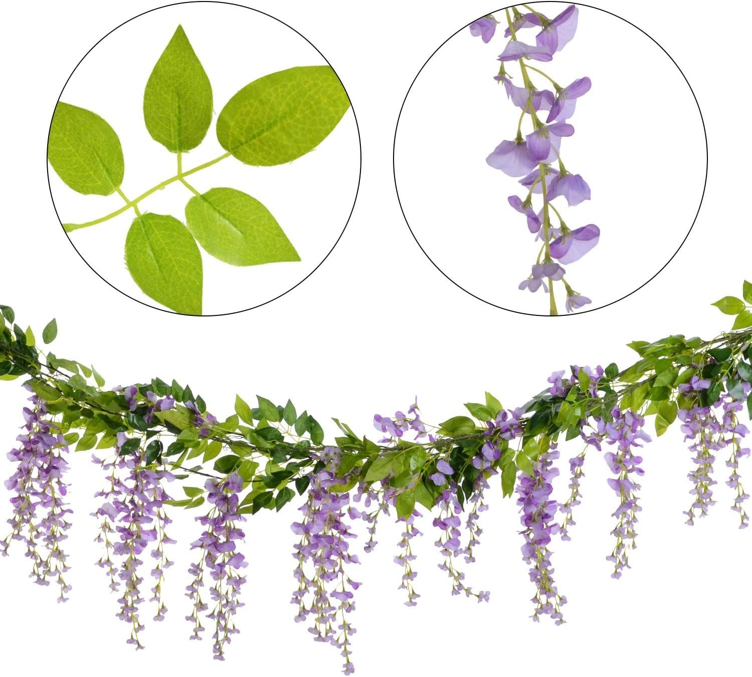 Artificial Wisteria Garland 28.8ft Silk Flowers for Wedding Garden Home Decor