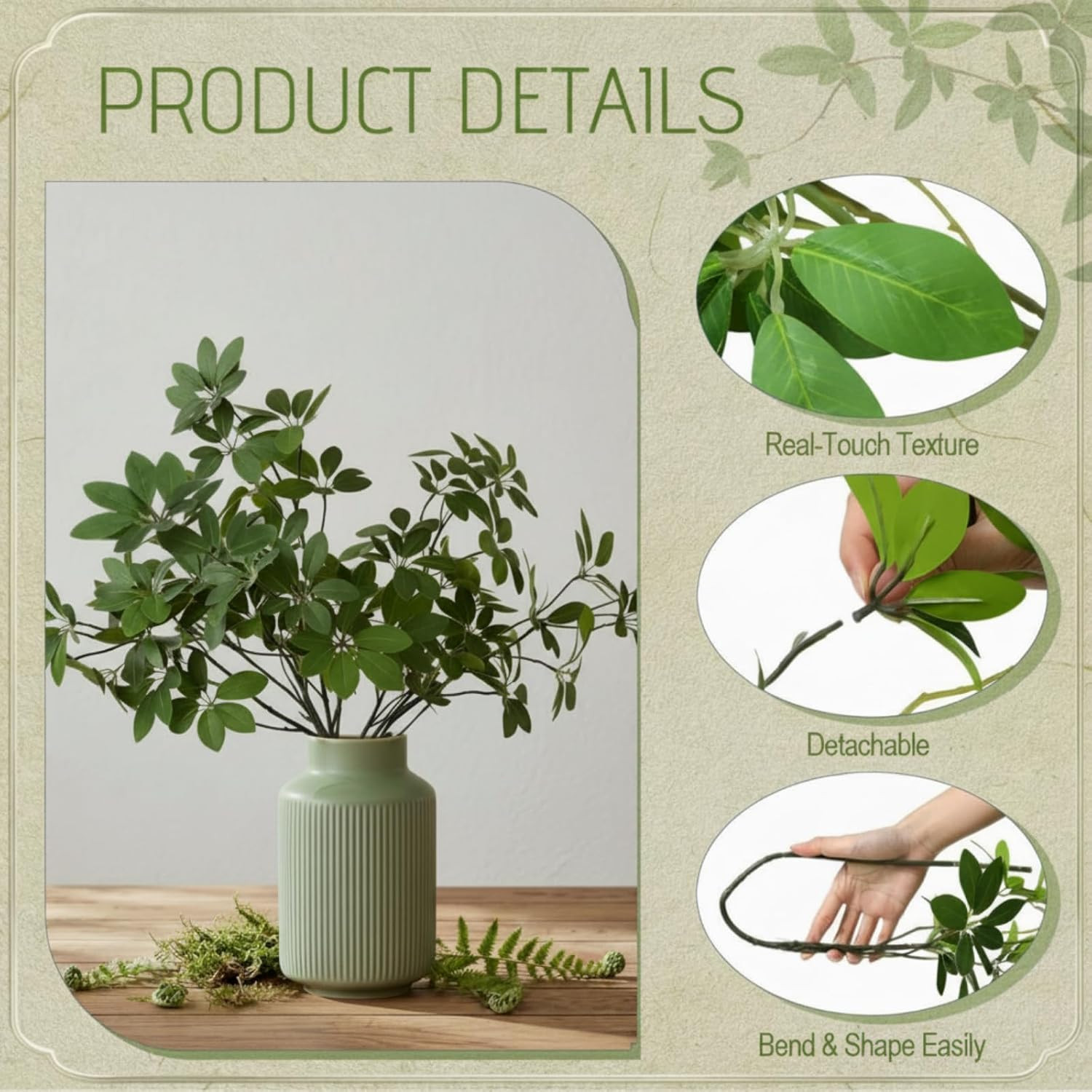 5 Pcs Artificial Greenery Stems, 26 Inches Fake Plants Branches Faux Greenery Re