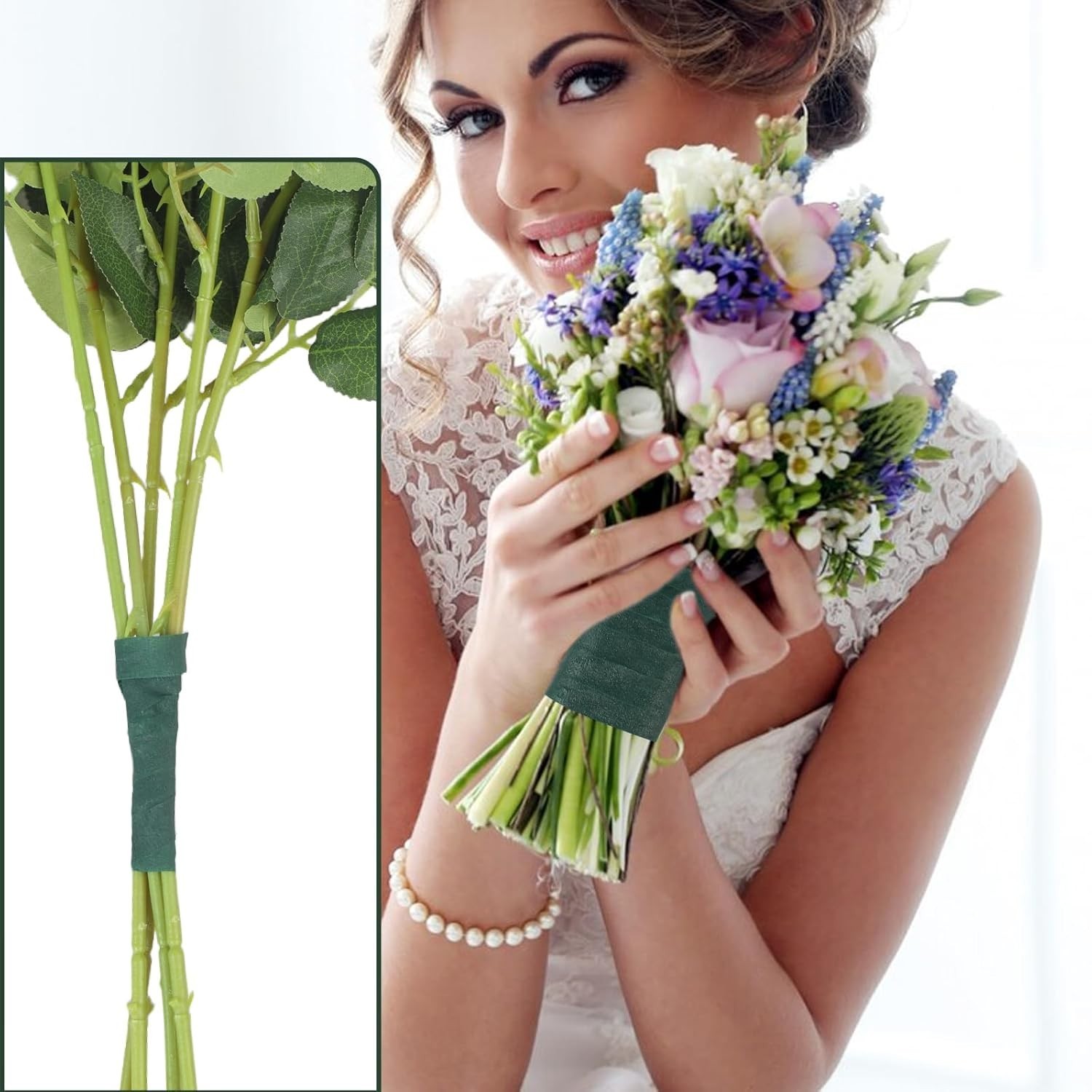 6 rollos de cinta floral de 1/2 pulgada, color verde oscuro para envolver tallos