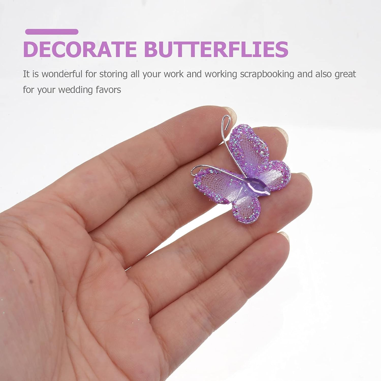 50Pcs Butterflies, DIY Craft Sheer Mesh Wire Glitter Butterfly with Gem for Wedd