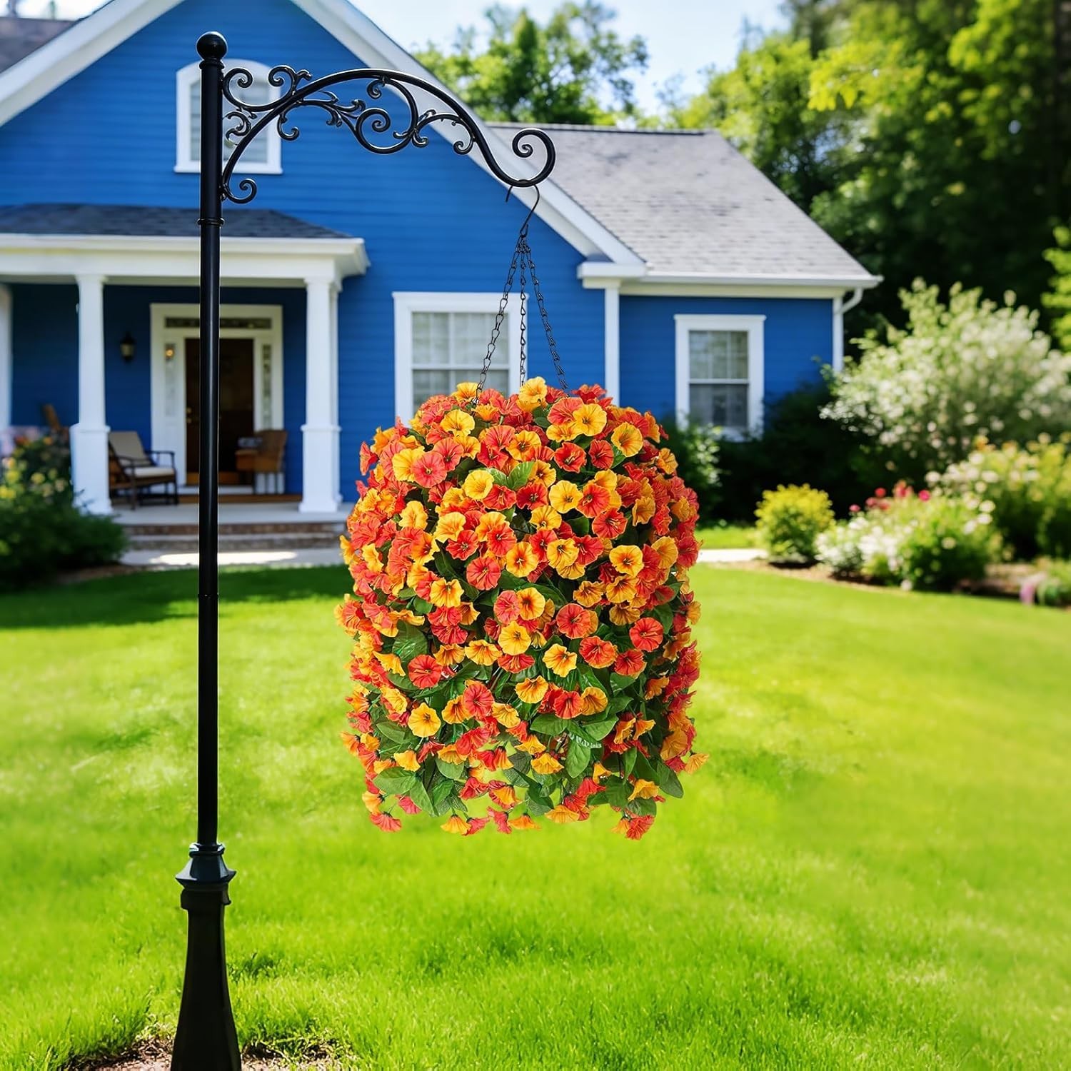 Artificial Flowers with Hanging Basket, Outdoor Faux Plants Silk Morning Glor…