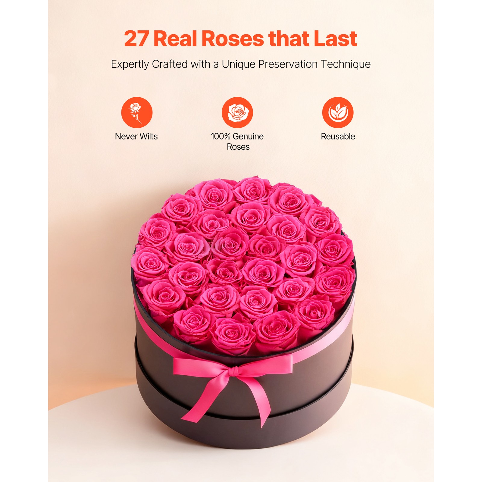 Uimoso 27 Preserved Roses in Round Box – Long-Lasting Red Bouquet