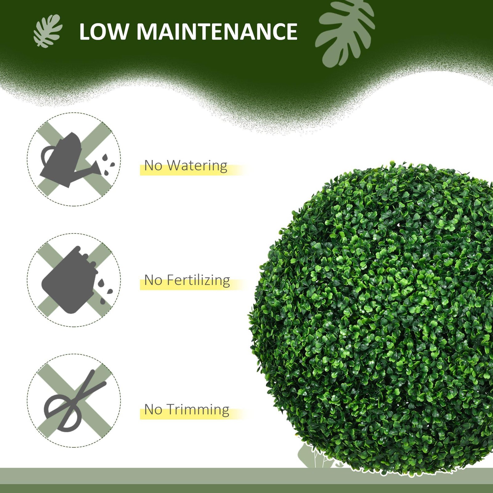 HOMCOM Artificial Boxwood Topiary Ball Set of 2 19.7 Inch Faux Plant, UV-Protect