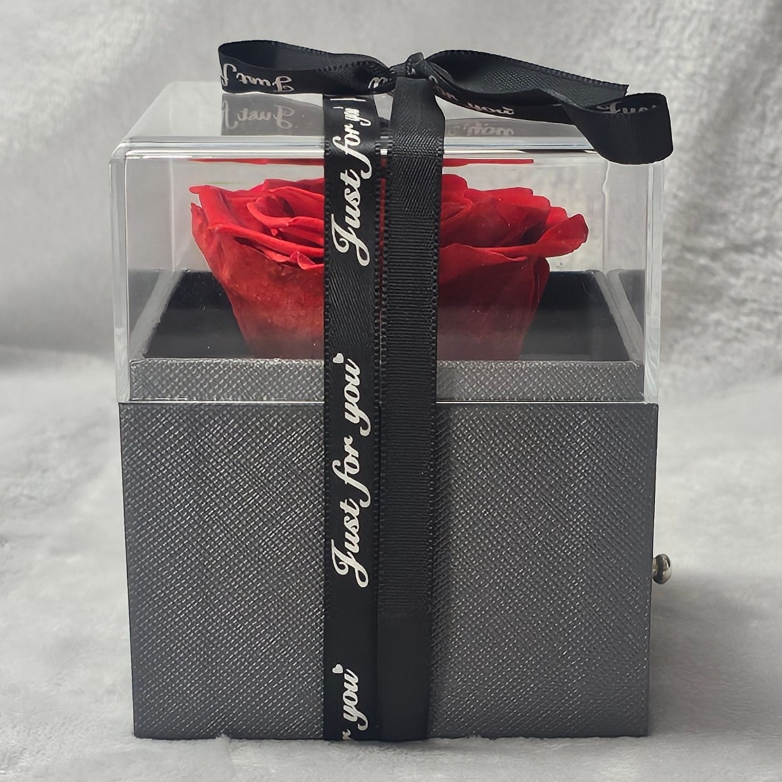 Eternal Love Preserved Real Red Rose Acrylic Gift Box with Drawer Valentine Gift