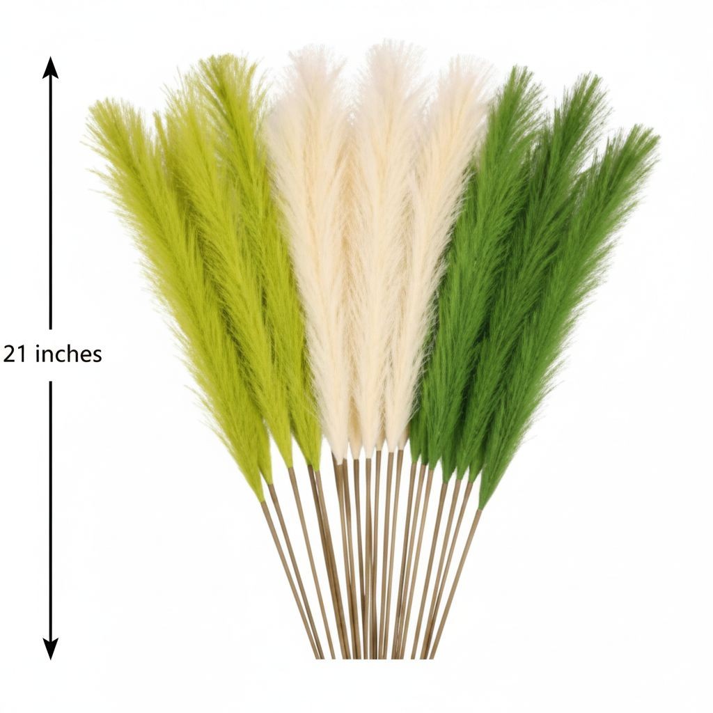 Green Pampas Grass Bundle 16 Stem Faux Pampas White and Green Boho Decor Vase Fi