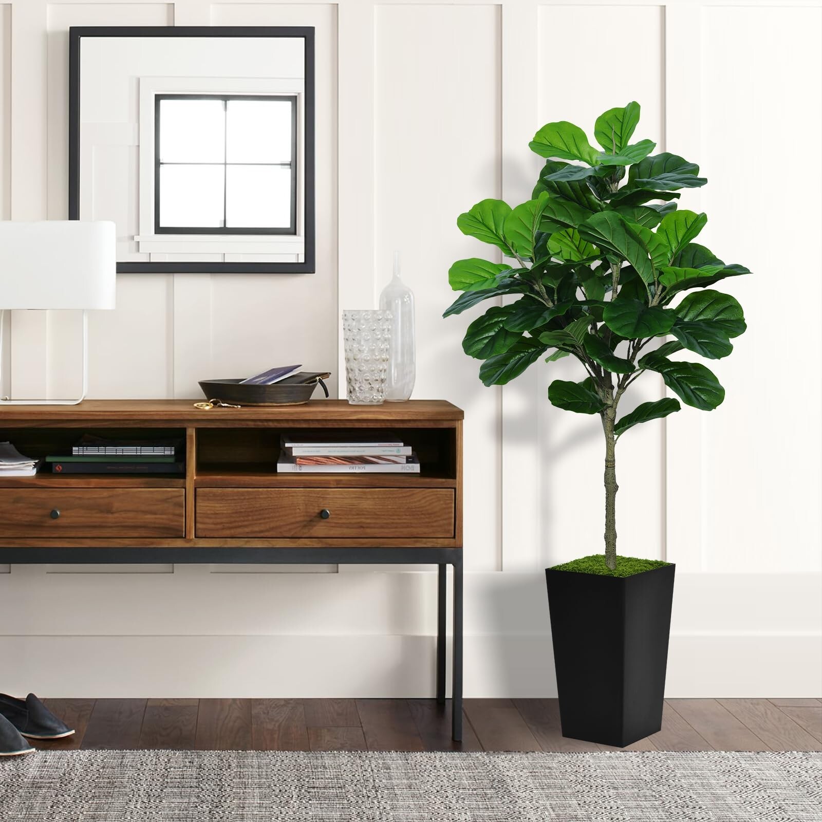 Fiddle Leaf Fig Tree Artificial 5FT – Faux Fiddle Leaf Fig Plant with Black T…