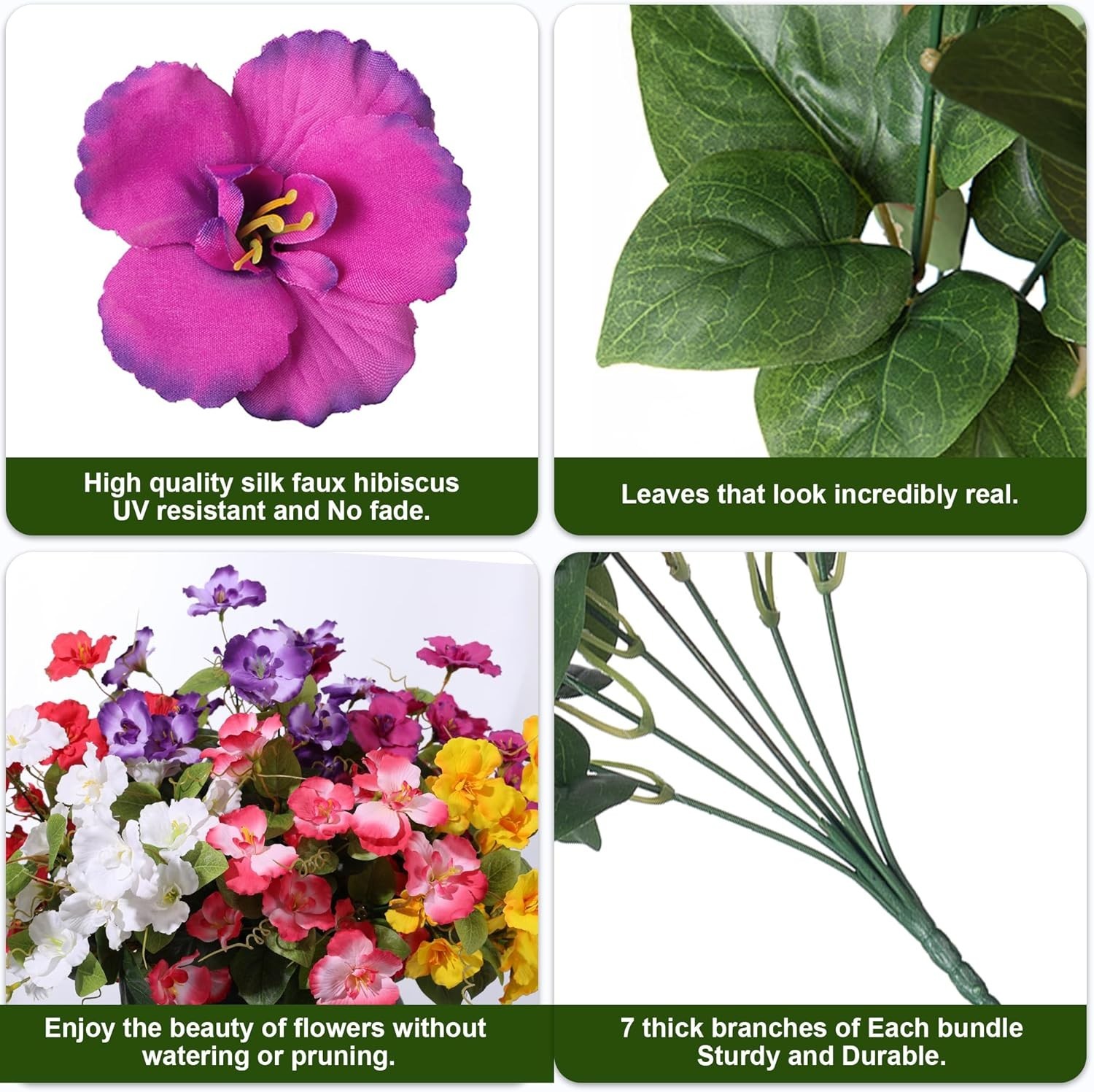Hibiscus Artificial Flowers Plants for Outdoors Summer Decoration, 6 Bundles …