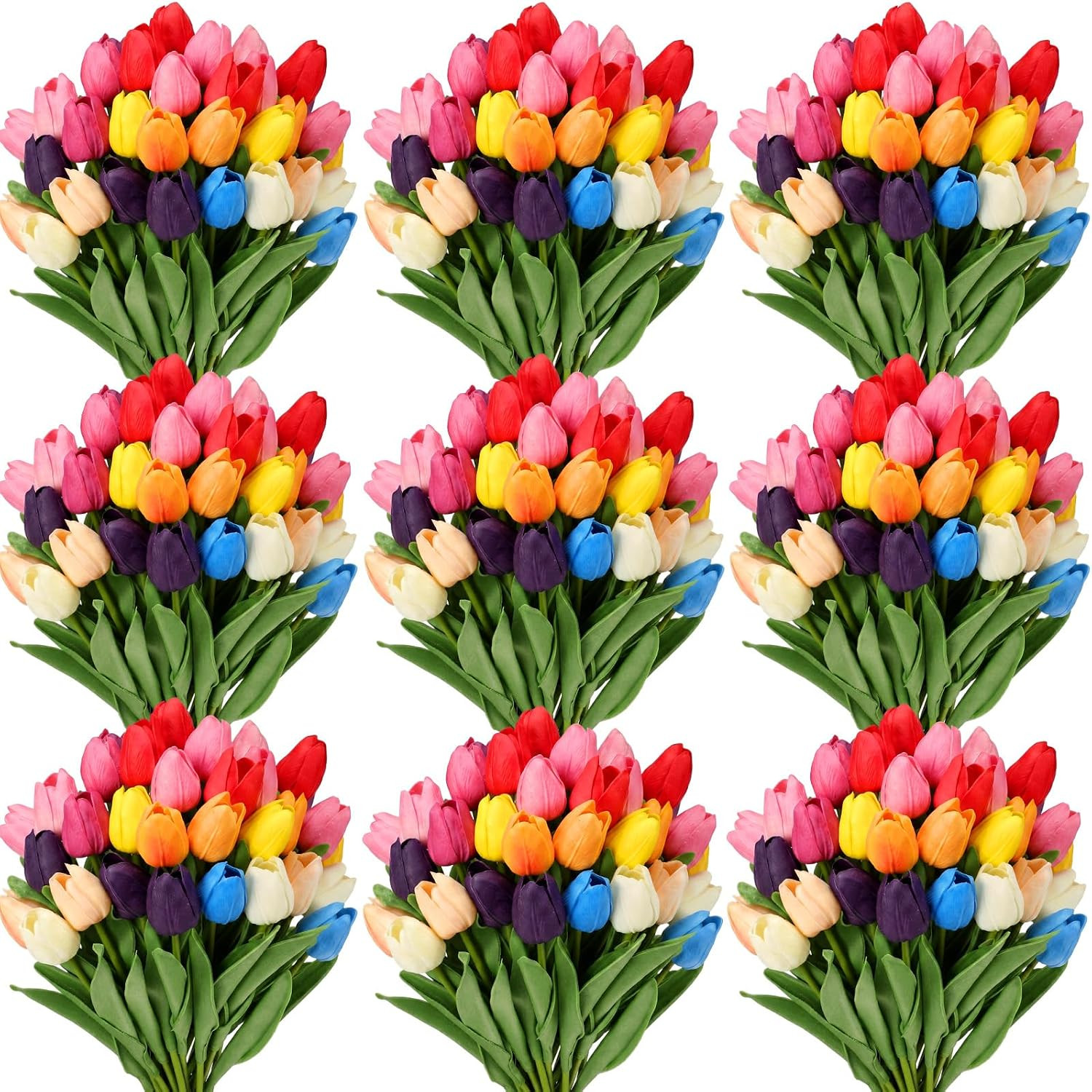 200 Pcs White Artificial Tulips Bulk PU Faux Tulips with Stem Bouquet Centerpiec