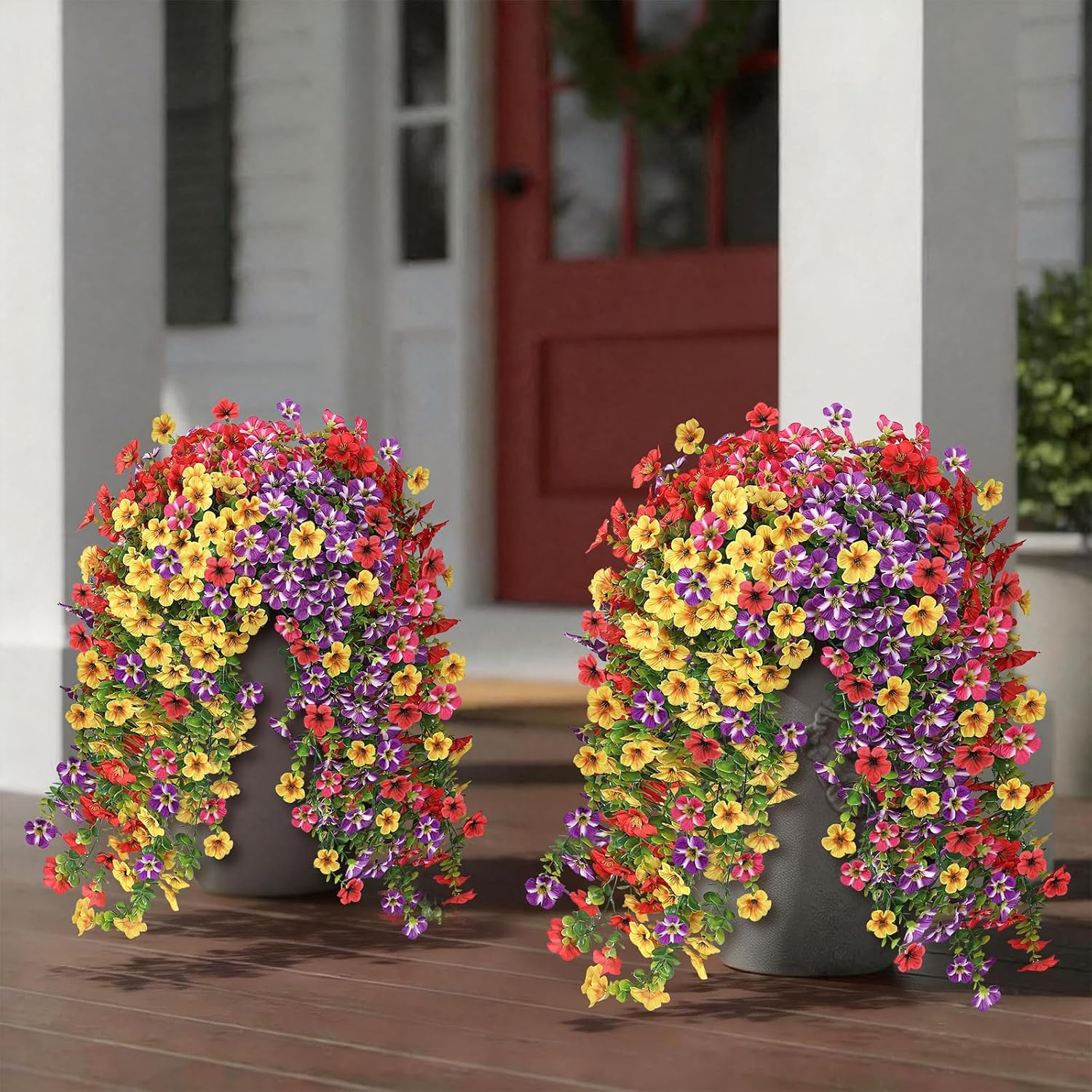 4 Bundles Artificial Hanging Morning Glory Flowers for Outdoor, Realistic Hangin